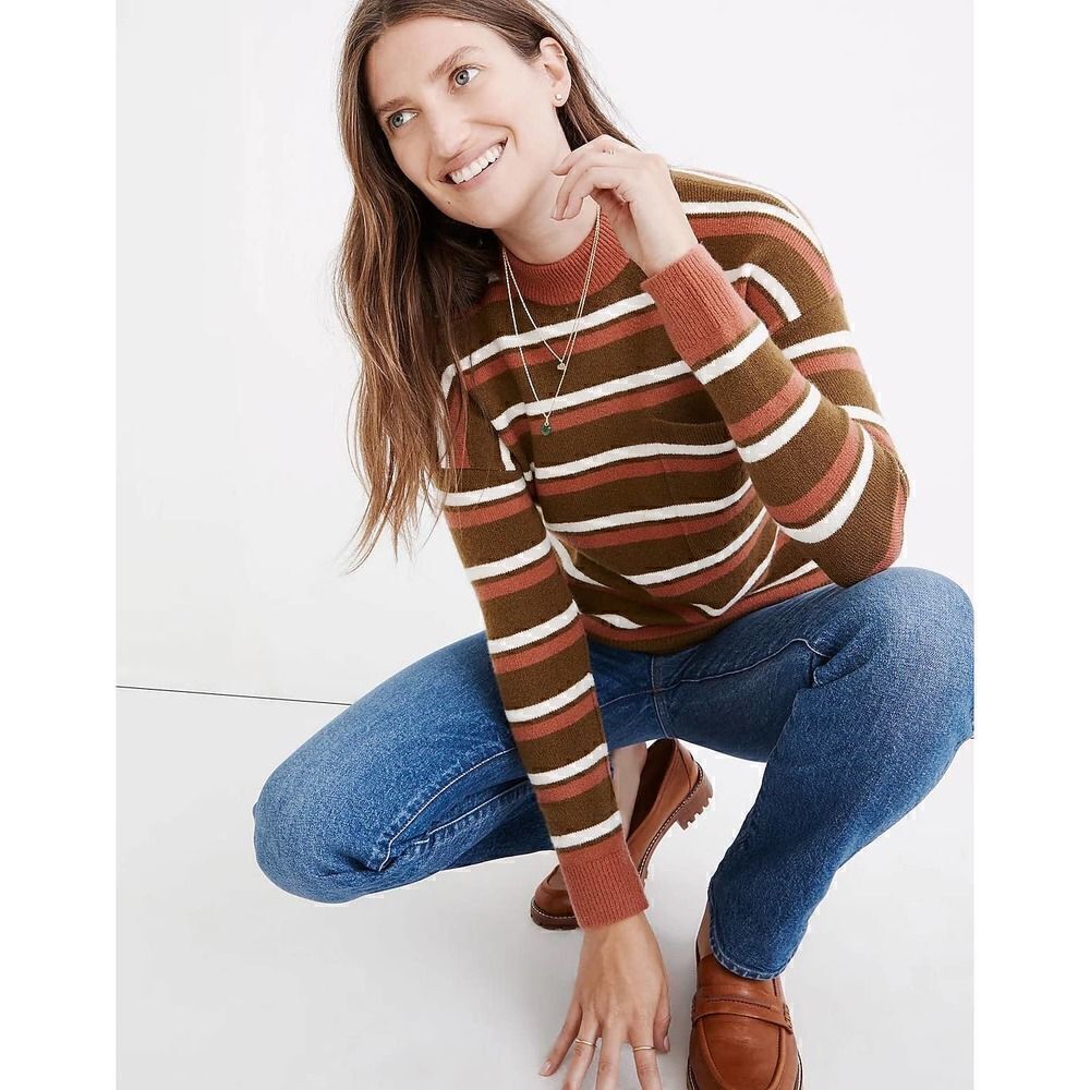MADEWELL Redmond Mockneck Pocket Sweater in Stripe size XS